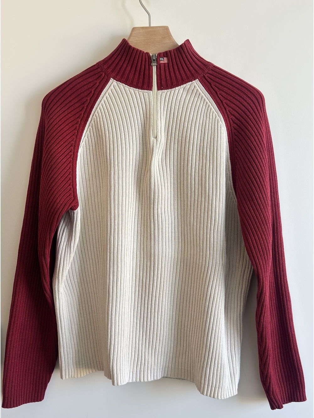 Vintage Polo Jeans Co Ralph Lauren Ribbed Quarter Zip Sweater Red Cream L